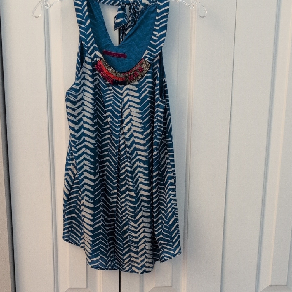 Velvet Teal and White Chevron  Top